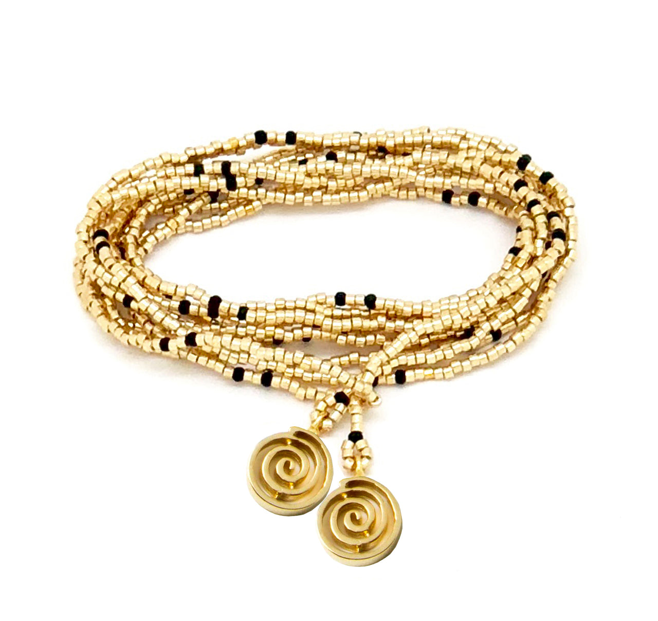 Collar enredable dorado detalles negros.