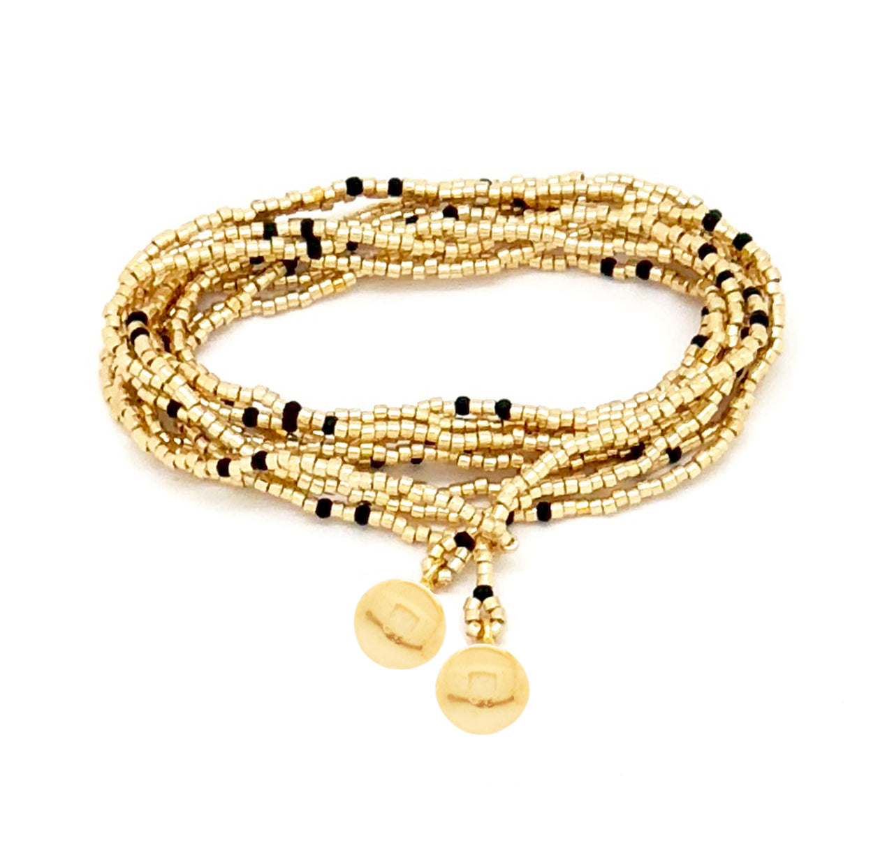 Collar enredable dorado detalles negros.