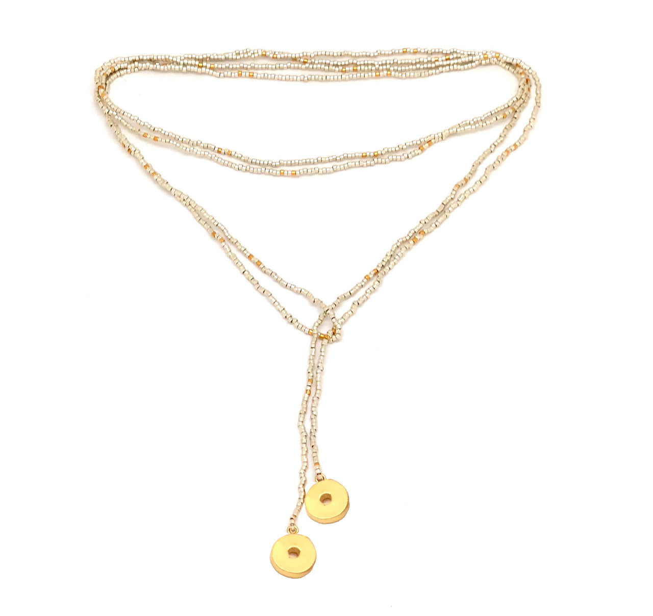 Collar enredable plata detalles dorados.