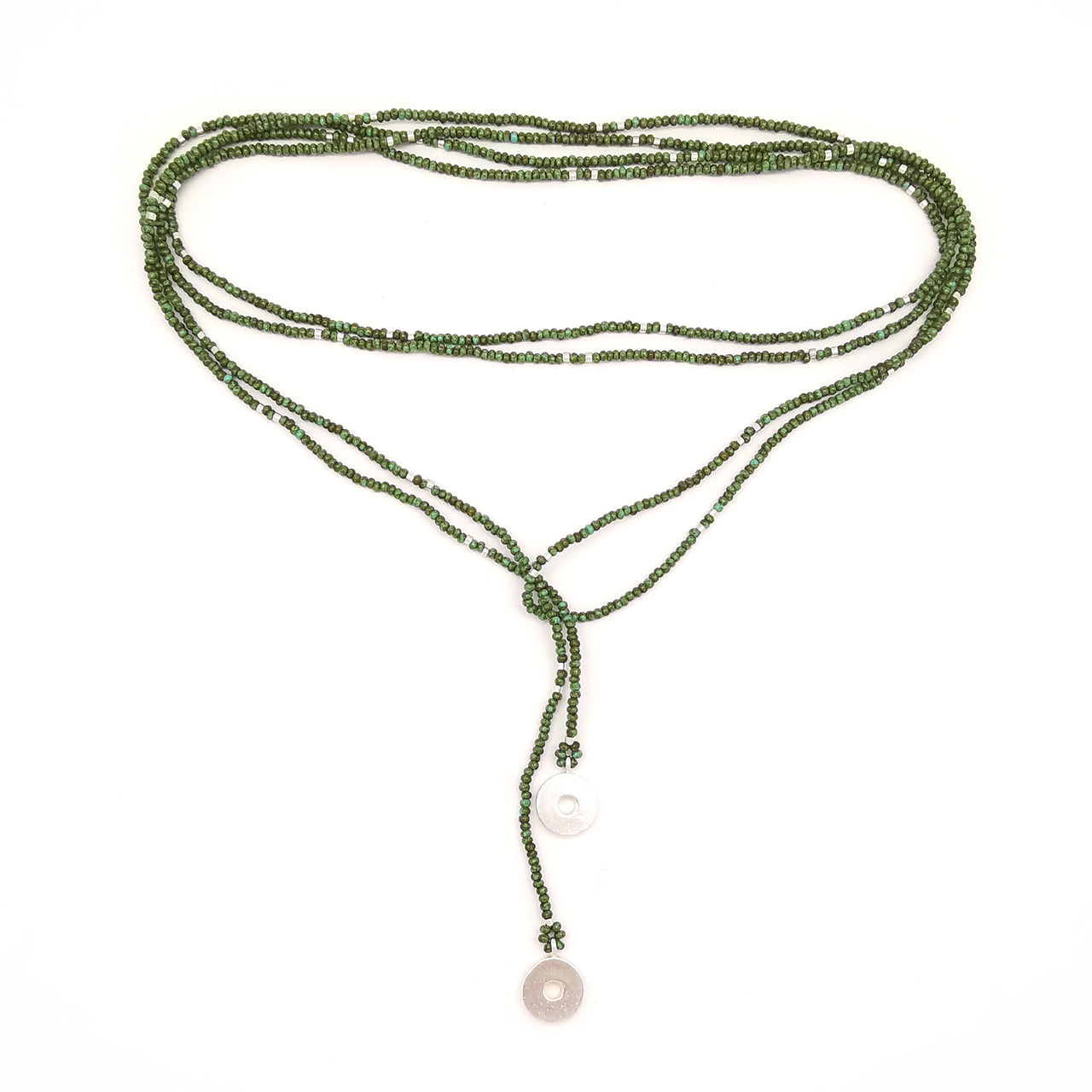 Collar enredable verde turquesa detalles plata.