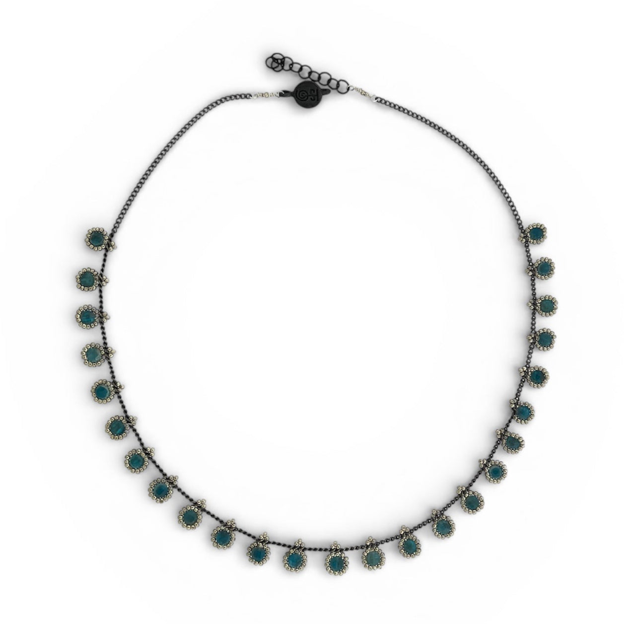 Collar KATARI 25 Piedra Apatita Plata Pavonada