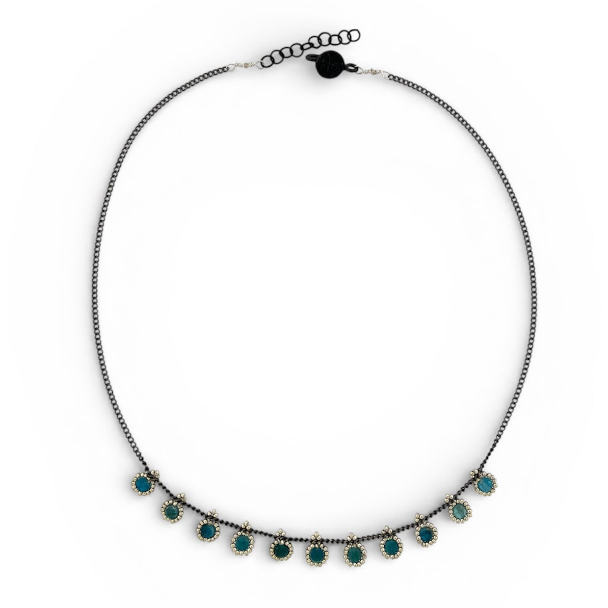 Collar KATARI 11 Piedra Apatita Plata Pavonada