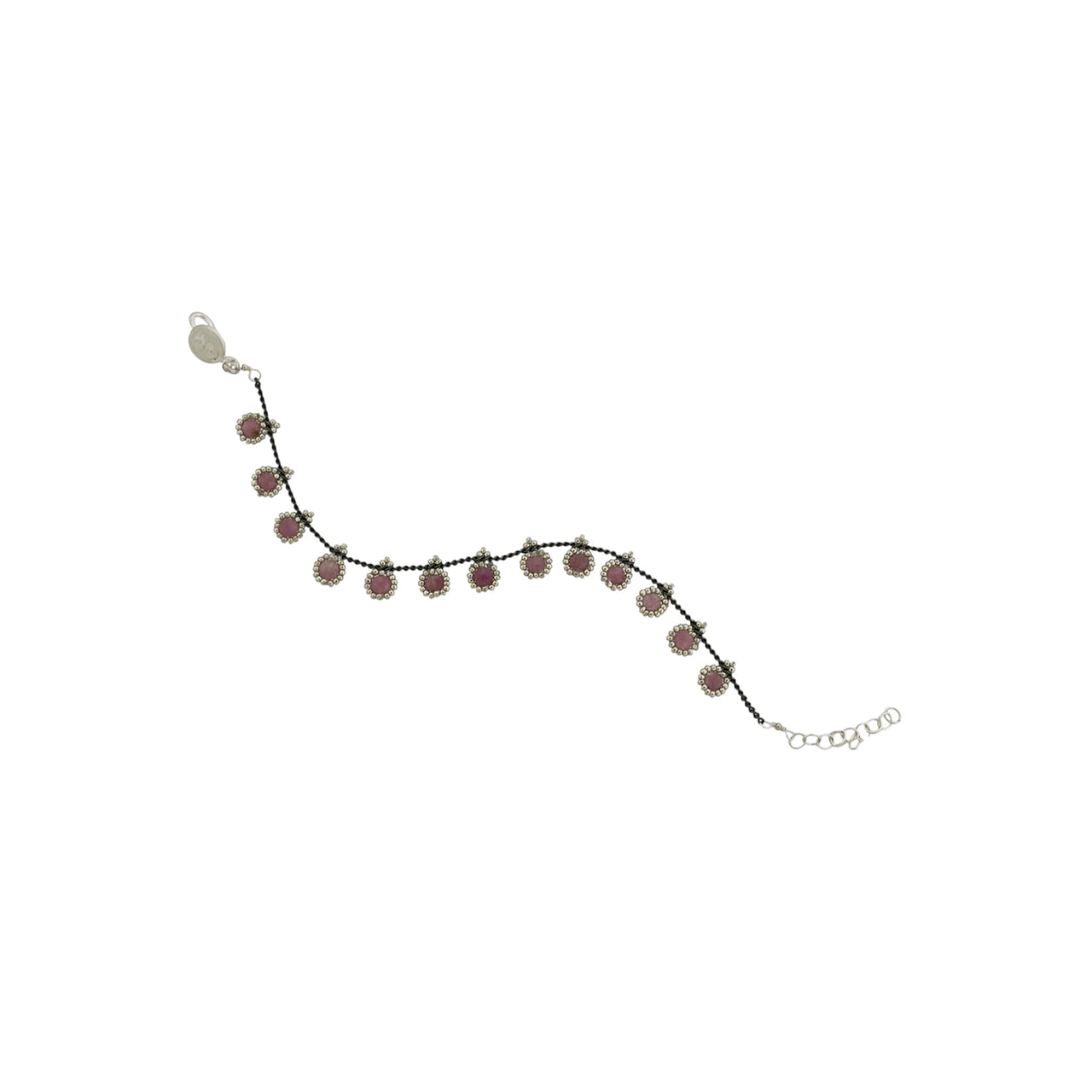 Pulsera KATARI 13 Piedra Cuarzo Rosa Plata Pavonada