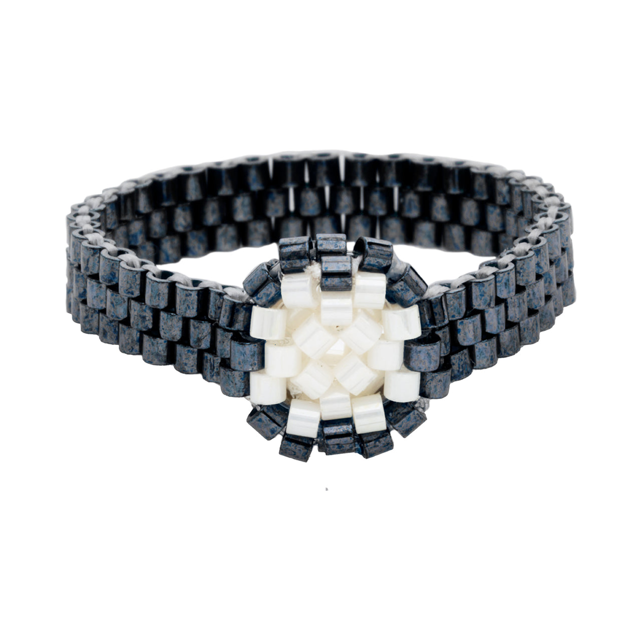 Anillo Diamantes 1 Cuadrado Negro Ajustable Perla