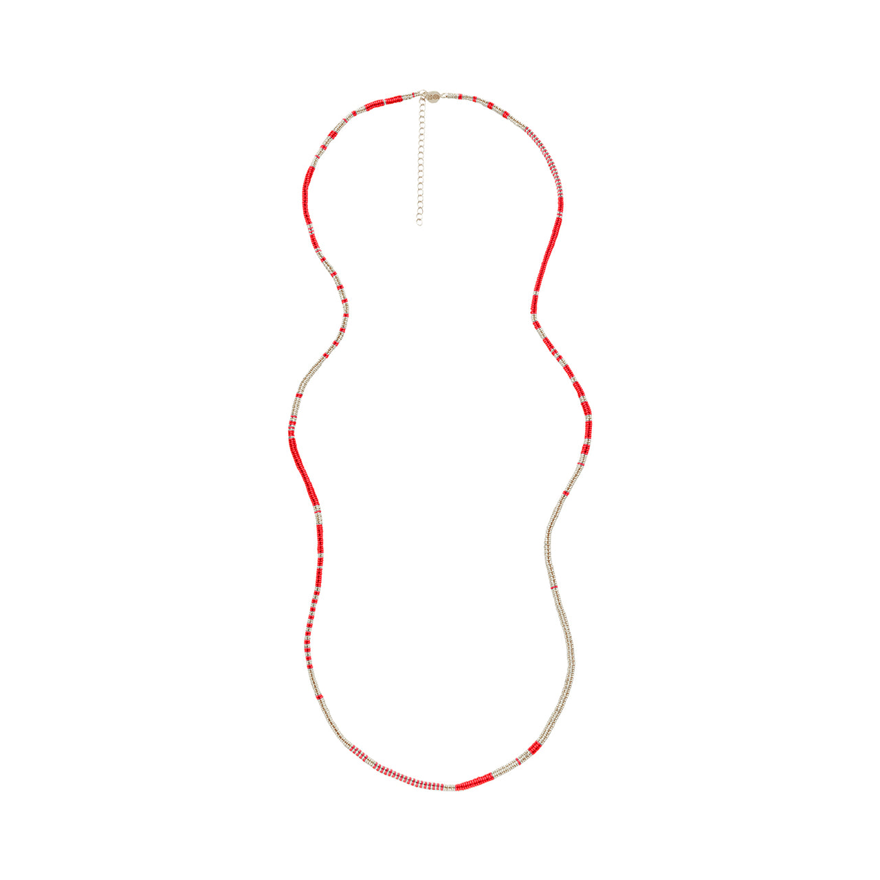 Collar-Brazalete Belen Grueso Plata Largo Morse Rojo